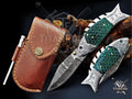 Handmade 7.5" Damascus Steel Pocket Knife, Folding EDC Fish Knife, Honeycomb Handle, Groomsmen Gift With Leather Sheath