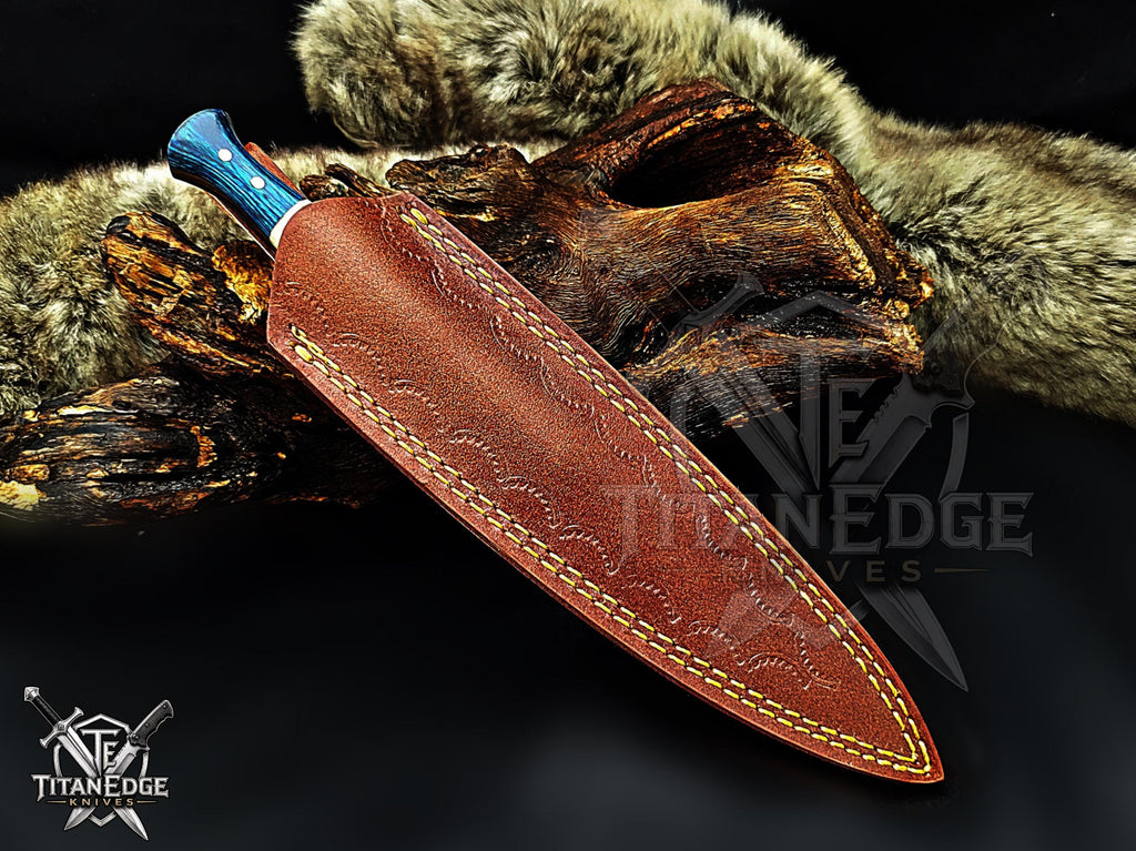 Personalized Handmade 8.75 Inch Damascus Steel Needle Point Dagger Knife, Fixed Blade Boot Knife, Wood & Bone Handle, Men's Gift With Sheath