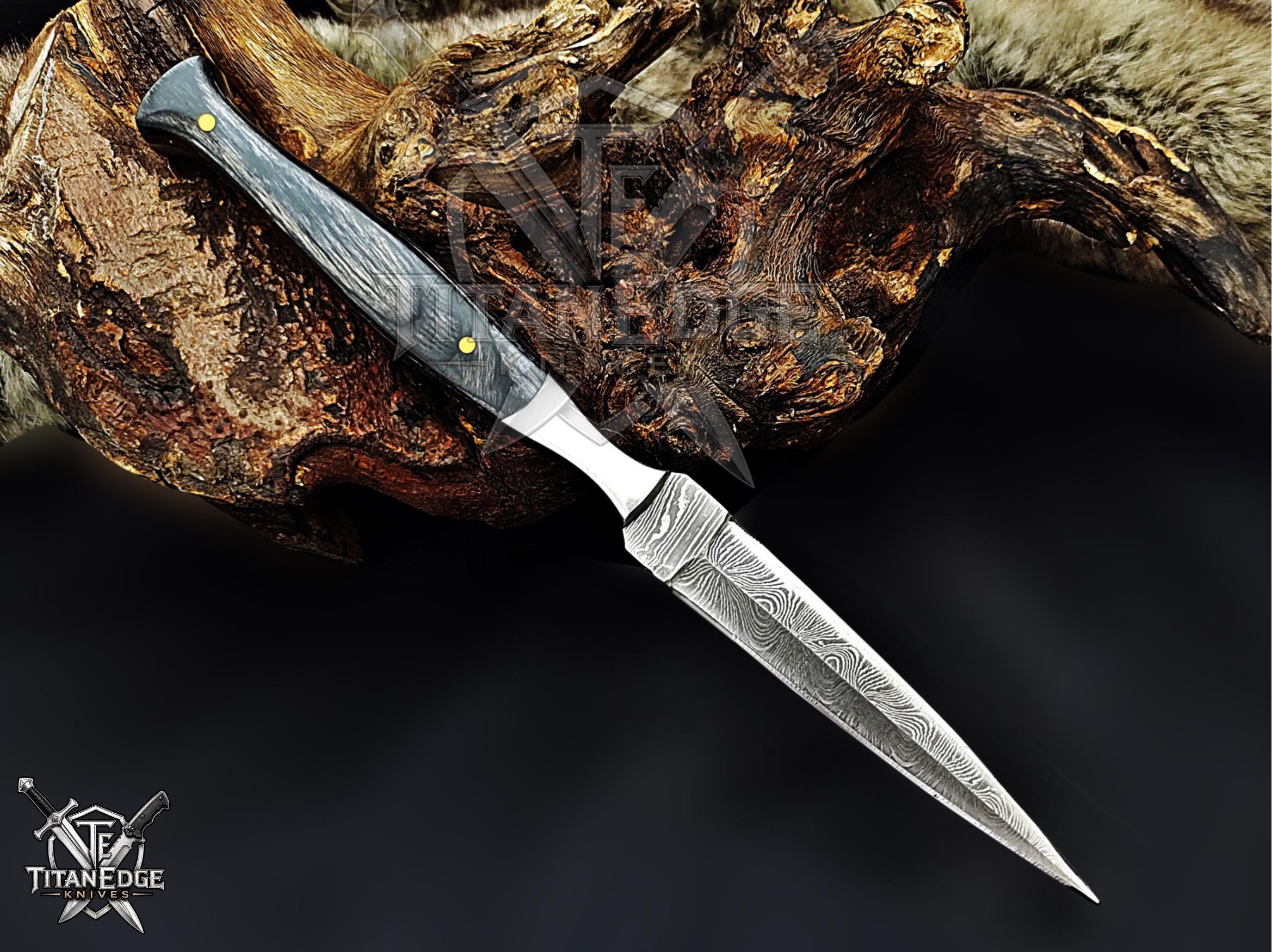 Personalized Handmade 8.75 Inch Damascus Steel Needle Point Dagger Boot Knife, Fixed Blade Boot Knife,  Wood Handle, Men's Gift With Sheath