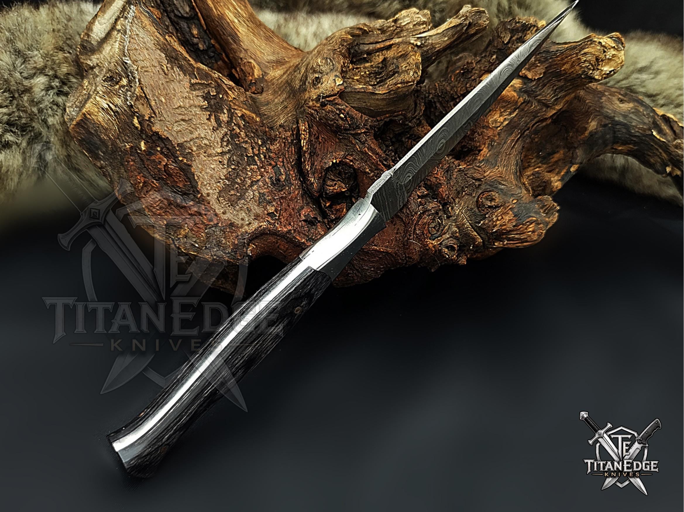Personalized Handmade 8.75 Inch Damascus Steel Needle Point Dagger Boot Knife, Fixed Blade Boot Knife,  Wood Handle, Men's Gift With Sheath
