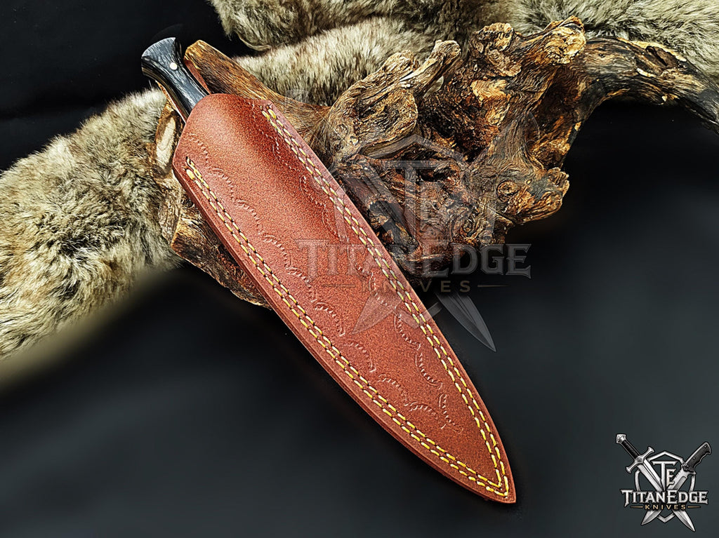Personalized Handmade 8.75 Inch Damascus Steel Needle Point Dagger Boot Knife, Fixed Blade Boot Knife,  Wood Handle, Men's Gift With Sheath