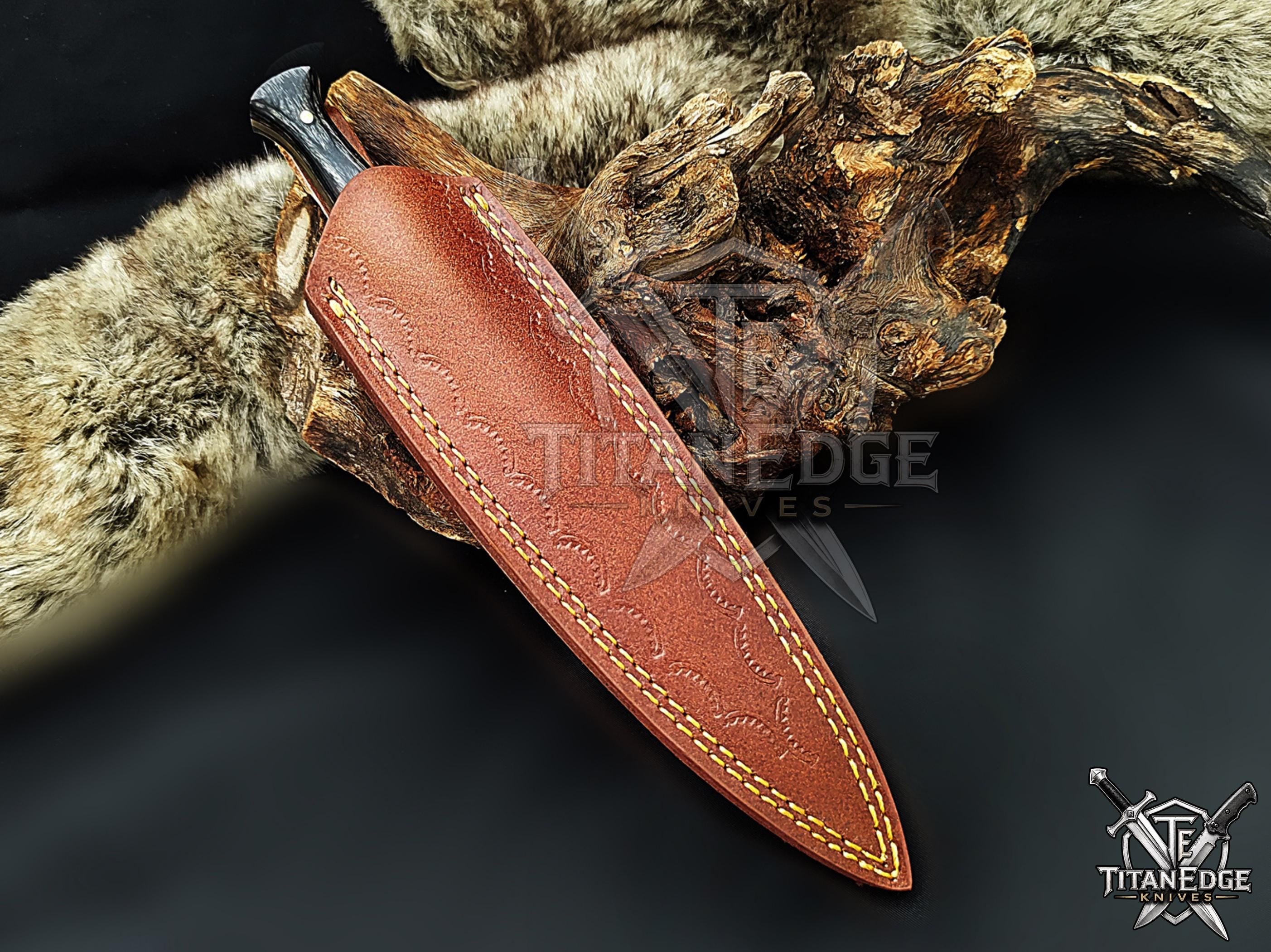 Personalized Handmade 8.75 Inch Damascus Steel Needle Point Dagger Boot Knife, Fixed Blade Boot Knife,  Wood Handle, Men's Gift With Sheath